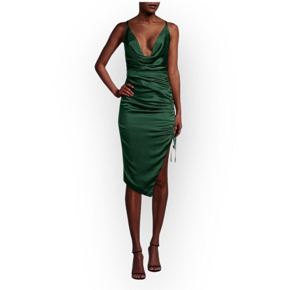 Lavish Alice Wo Midi Dress Women's 14 Emerald Green Satin Cross Back Cowl Neck